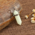 Luminous light green hexagonal crystal pillar pendant with silver metal bail clasp - White Turquoise