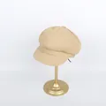 Classic khaki cotton newsboy cap with paneled crown and brim shown on metal stand - M (56-58cm) / Beige