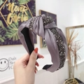 Sparkly purple grey knotted headband with rhinestones and elegant satin finish - Gray