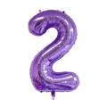 Detailed view of metallic purple number 2 foil balloon for birthday party decorations - Number 2 / Purple