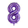 Close-up of a glossy purple number 8 foil balloon for birthday party decorations - Number 8 / Purple