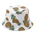 Cappello da pescatore reversibile in cotone bianco con stampa di ananas tropicali - M / Bianco