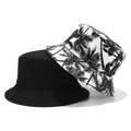 Reversible canvas bucket hat in solid black and tropical palm tree print for outdoors - M (56-58cm) / Black