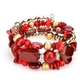 Pulsera elástica multicapa bohemia con cuentas de cristal rojo y detalles dorados - Rojo