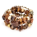 Pulsera bohemia multicapa con piedras naturales marrones y cuentas de metal dorado - café