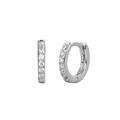 Elegant silver huggie hoop earrings with cubic zirconia inlay for a minimalist jewelry look - Silver Plated + White Zirconia