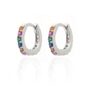 Silver hoop earrings with rainbow zircon stones and reflection on white background - Silver Plated + Colorful Zirconia