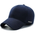 Dark blue wool blend baseball cap with ear protection and metal brand logo for men - Adjustable / Navy Blue