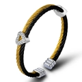 Two-tone twisted cable bangle with a sparkling heart charm in rose gold and black steel - Two-Tone Spiral (0125869-4) / Black and Gold