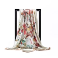 Detail of silk-satin scarf with butterfly print hanging on a minimal black frame - 90x90cm / Champagne Gold