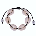Boheems armbandje van natuurlijke schelpen en parels met zwart nylon koord - Zwart - Parelschelp Armband / Enkelbandje
