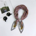 Pleated silk scarf featuring equestrian horse bit pattern in red, white and gold - 36 Pleated Metallic Red