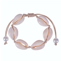 Bohemian armband met natuurlijke schelpen en parels en verstelbaar koord - Beige - Parelschelp Armband / Enkelbandje