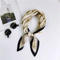 Pleated square neck scarf with white base and elegant gold chain pattern details - 34 Pleated Circle Chain Rice