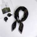Pleated black silk scarf with golden chain pattern and chic gray ruffled edges - 32 Pleated Circle Chain Black
