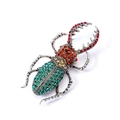 Luxurious beetle brooch pin with vibrant multi-color crystals and silver metal base - Green