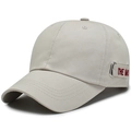 Beige cotton canvas baseball cap featuring red embroidered tape and silver buckle - Adjustable / Beige with Red Embroidery
