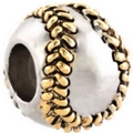 Detailed view of silver charm bead with golden braided texture for DIY charm bracelets - Baseball (Gold Silver)