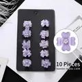 Lot de 10 pinces à cheveux fleurs violettes strass pour filles, mini bijoux de 1,5 cm - 24# Style Trèfle Violet
