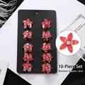 Lot de 10 mini barrettes fleurs rouges avec paillettes dorées et strass central - 27# Style Petite Fleur Rouge