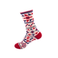 Ethnic knit socks with red and blue geometric patterns and reinforced heel - No. 011 Ethnic Pattern