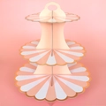 Pink and white striped three-tier disposable cardboard cake stand with scalloped edges - Pink Lollipop