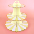 Three-tier disposable paper cupcake stand with yellow and white stripes and top handle - Yellow Lollipop