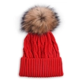 Gebreide wintermuts voor kinderen met pluizige pompon van imitatiebont in de kleur rood - Rood