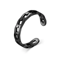 Detailed view of black stainless steel open ring featuring a hollow geometric coin pattern - Size 9 - Men / Black