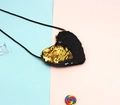 Detail of heart-shaped sequin crossbody bag with reversible black and gold flip sequins - Black + Gold