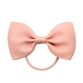 Cute solid coral pink grosgrain ribbon bow hair tie with high elastic rubber band - Pink