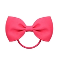 Elastic baby hair tie featuring a vibrant rose red ribbed grosgrain ribbon bow - Light Pink