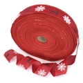 Cinta navideña de arpillera roja con copos y renos para envolver regalos de Navidad - 2 Metros / Rojo