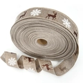 Linnen kerstlint met witte sneeuwvlokken en bruine rendierpatronen voor DIY-cadeaus - 2 Meter / Hennepkleur