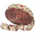 Close-up of burlap Christmas ribbon featuring red and green glitter dots for DIY gifts - 2 Meters / Red Green Glitter Dots