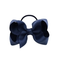 Navy blue grosgrain ribbon bow hair tie with elastic band for girls' hairstyles - Dark Blue