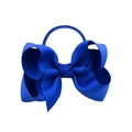 Chic blue fabric hair bow with black elastic tie for girls, shown on white background - Blue