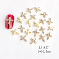 Cross nail art alloy charm with rhinestones and gold finish, size 9x10.7mm for manicure - Gold White Rhinestone Cross Style (1857)
