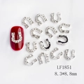 Silver horseshoe nail art charms with rhinestones and U-shape design, 8.3x8.8mm size - Silver White Rhinestone U-shape Style (1851)