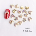 Golden V-shaped nail charms with AB rhinestones and flat metal surface for nail art - Gold AB Rhinestone V-shape Style (1862)