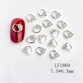 Hollow heart nail charms with silver base and crystal rhinestones, 7.5x6.3mm size - Silver White Rhinestone Heart Style (1869)