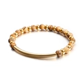 Beaded bracelet featuring natural picture jasper stones and a polished gold metal tube - Picture Jasper Stone Style (KB91308-Z)
