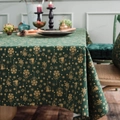 Grüne Weihnachts-Tischdecke mit goldenen Glocken aus Baumwoll-Leinen für Festtage - 140-260 / Grün Gold Bronzieren Windspiel