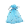 Blue organza gift bags with silver moon and star patterns for jewelry packaging - 9x12cm / Blue