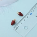 Deep red strawberry DIY charm with golden loop and oil-dripping finish for jewelry making - Dark Red Strawberry