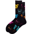Black cotton crew socks featuring colorful cartoon dog patterns in vibrant colors - Colorful Dogs