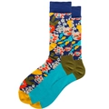 Mid-calf cotton socks with colorful abstract floral patterns and navy blue trim - Multicolor Floral