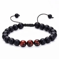 Matte black agate beaded bracelet with red tiger eye accents and adjustable cord - Matte Black with Red Tiger Eye Accents (Style 02)