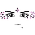 Detail of purple and pink acrylic face gems for masquerade makeup with size reference - YT-53-03