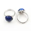Adjustable silver ring with round blue lapis lazuli stone and natural mineral flecks - Adjustable Open / Lapis Lazuli